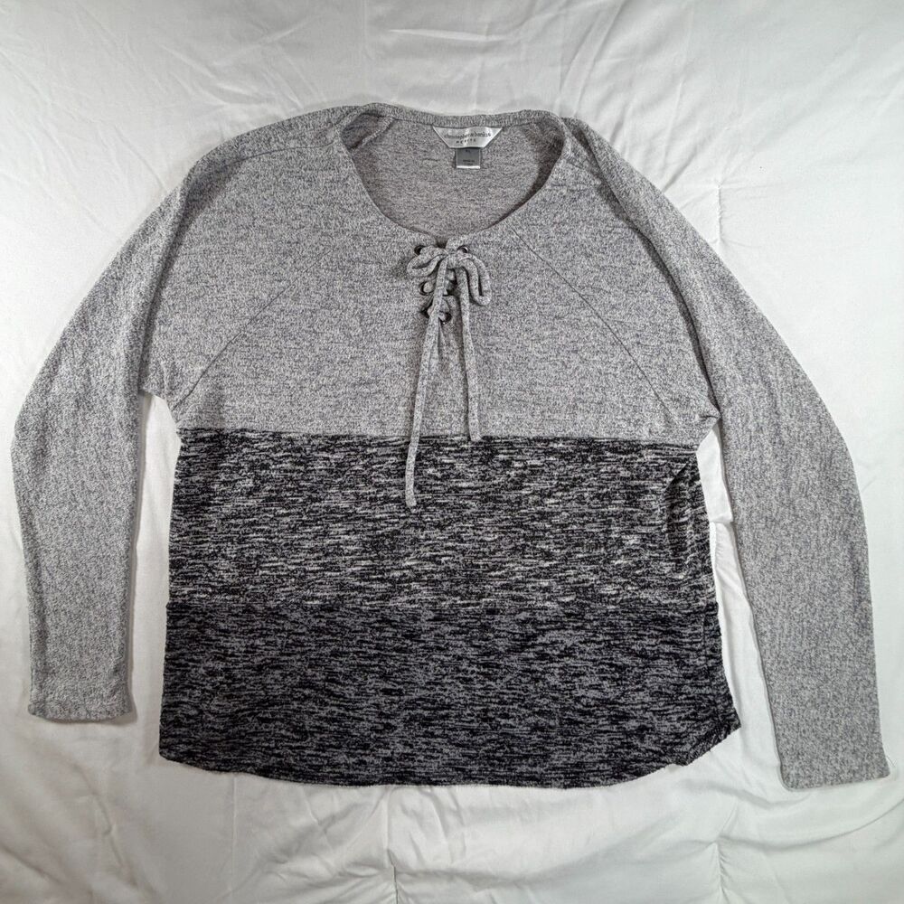 Christopher & Banks Marled Grey Tie Front Sweater